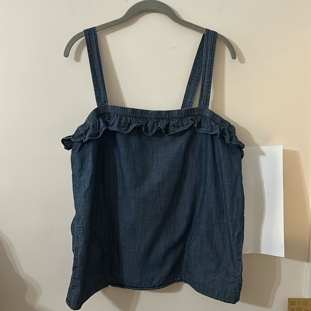 J crew cotton jean top with straps, size 14